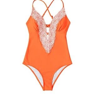 Cupshe Orange Lace Trim One Piece Swimsuit